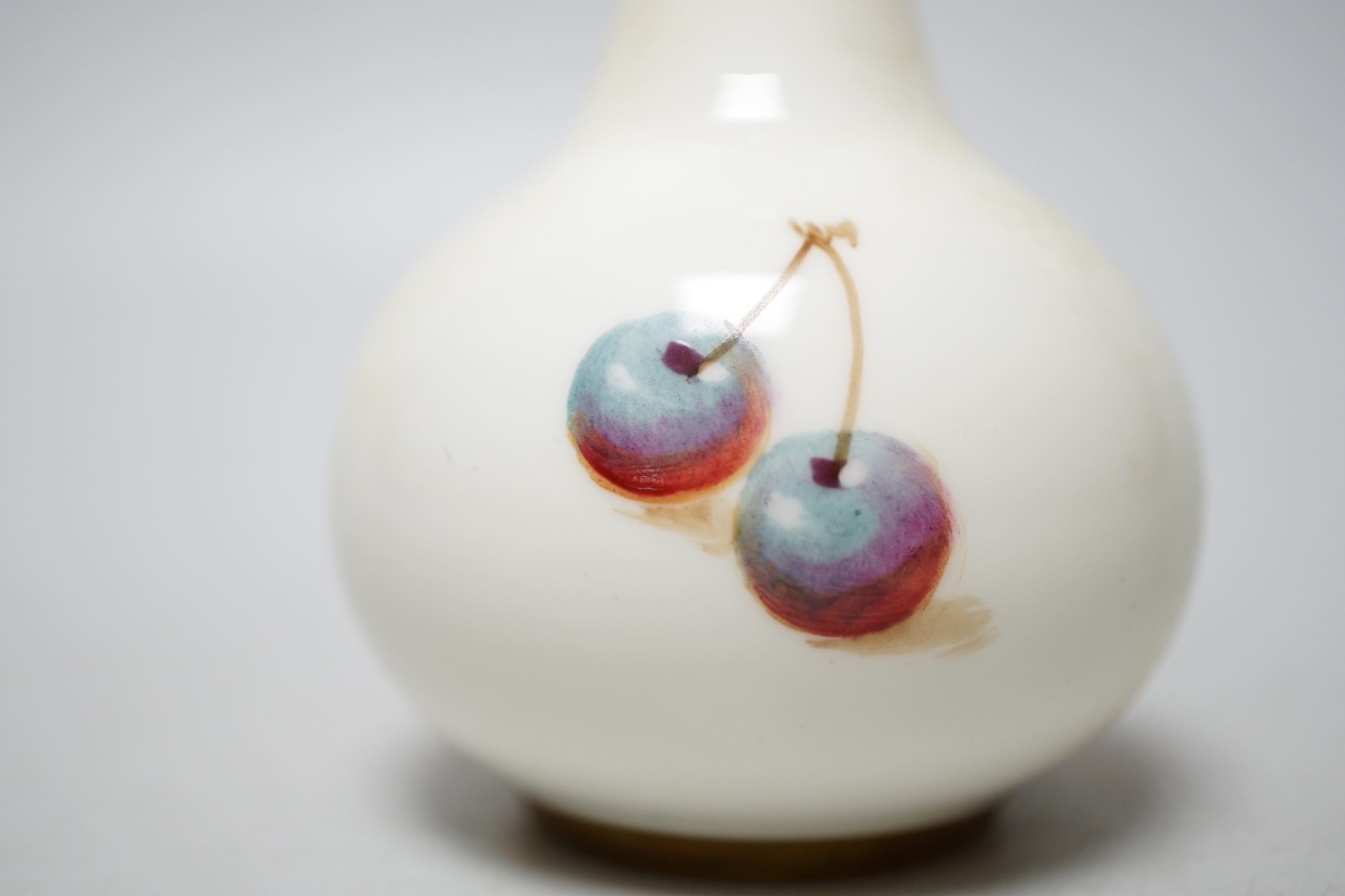 A Royal Worcester amphora shaped vase painted with fruit by Roberts, signed, black mark, shape 2491